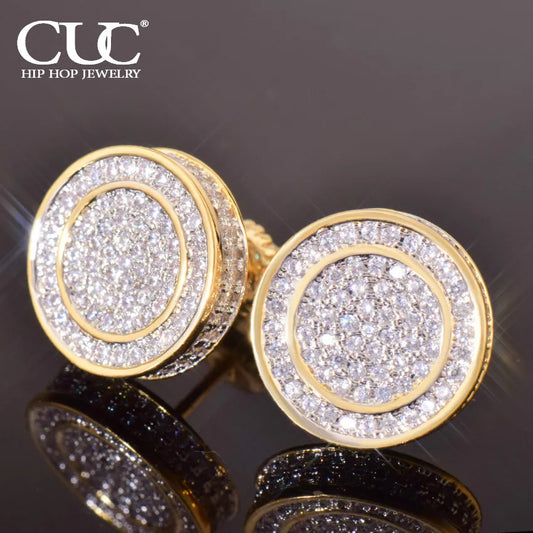 CUC 12MM Men Round Stud Earring Iced Out Cubic Zirconia Women Screw/Push  Earrings Hip Hop Jewelry Fashion Gift - Uknowucme