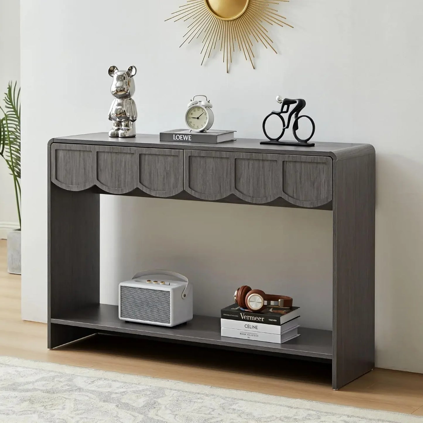 Console Table with Drawers, Mid-Century 43 Inches Narrow Entryway Tables with Open Storage Shelves, Hallway Accent Tables