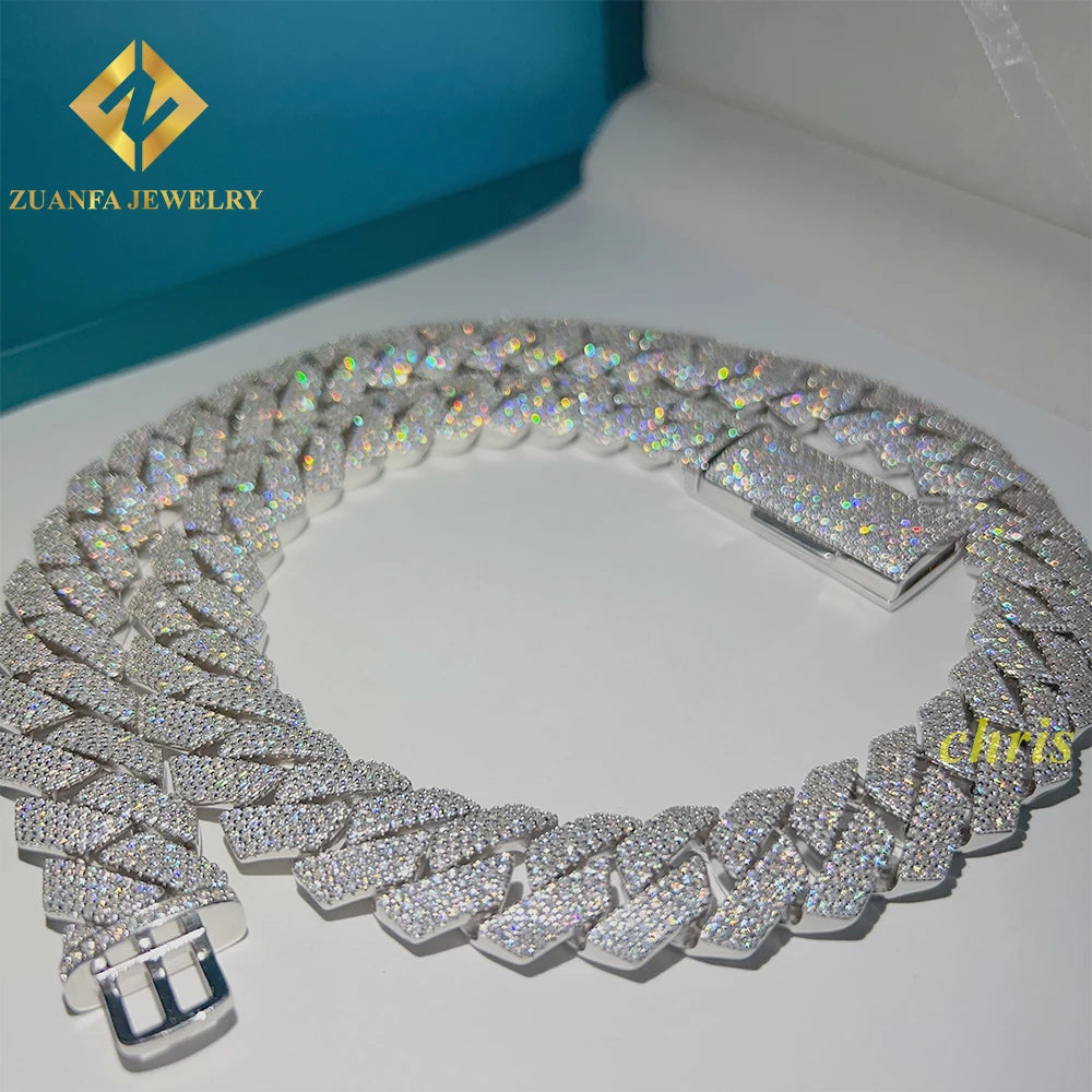 Miami Chain Ready to Ship 18mm 925 Sterling Silver Vvs Moissanite Iced Out Cuban Link Chain