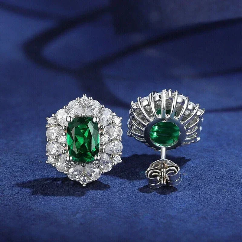 2025 Geometric Green CZ Sparkling Cubic Zirconia Earrings, Suitable for Women's Wedding Parties, Elegant  Jewelry - Uknowucme