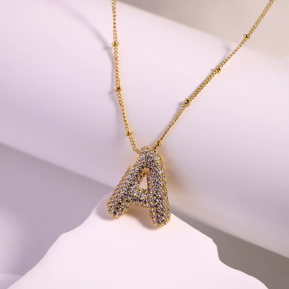 Zirconia 26 Letter Necklace for Women Light luxury A-Z Alphabet Cubic Zircon Necklace Hip Hop Classic Copper Charm Jewelry - Uknowucme
