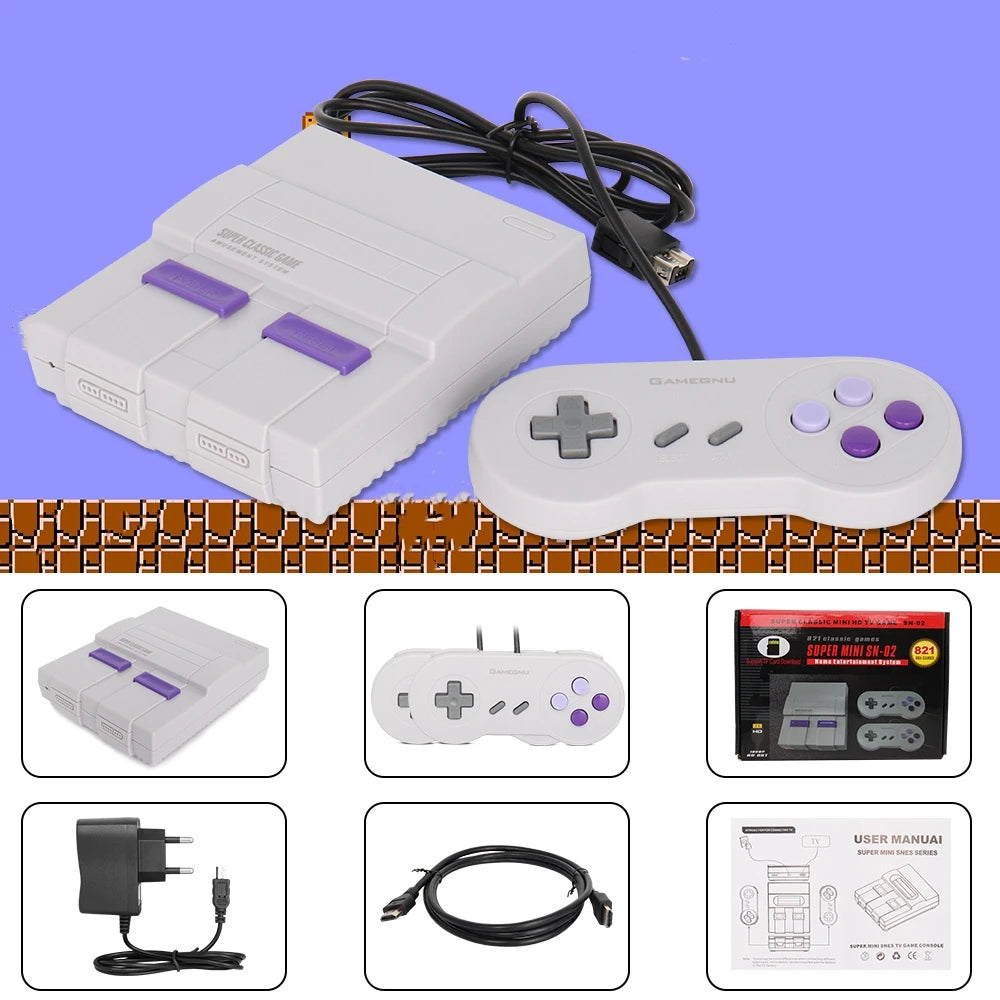 2023 Super HD Output For SNES Retro Classic Handheld Video Game Player TV Mini Game Console Built-in 21 Games with Dual Gamepad