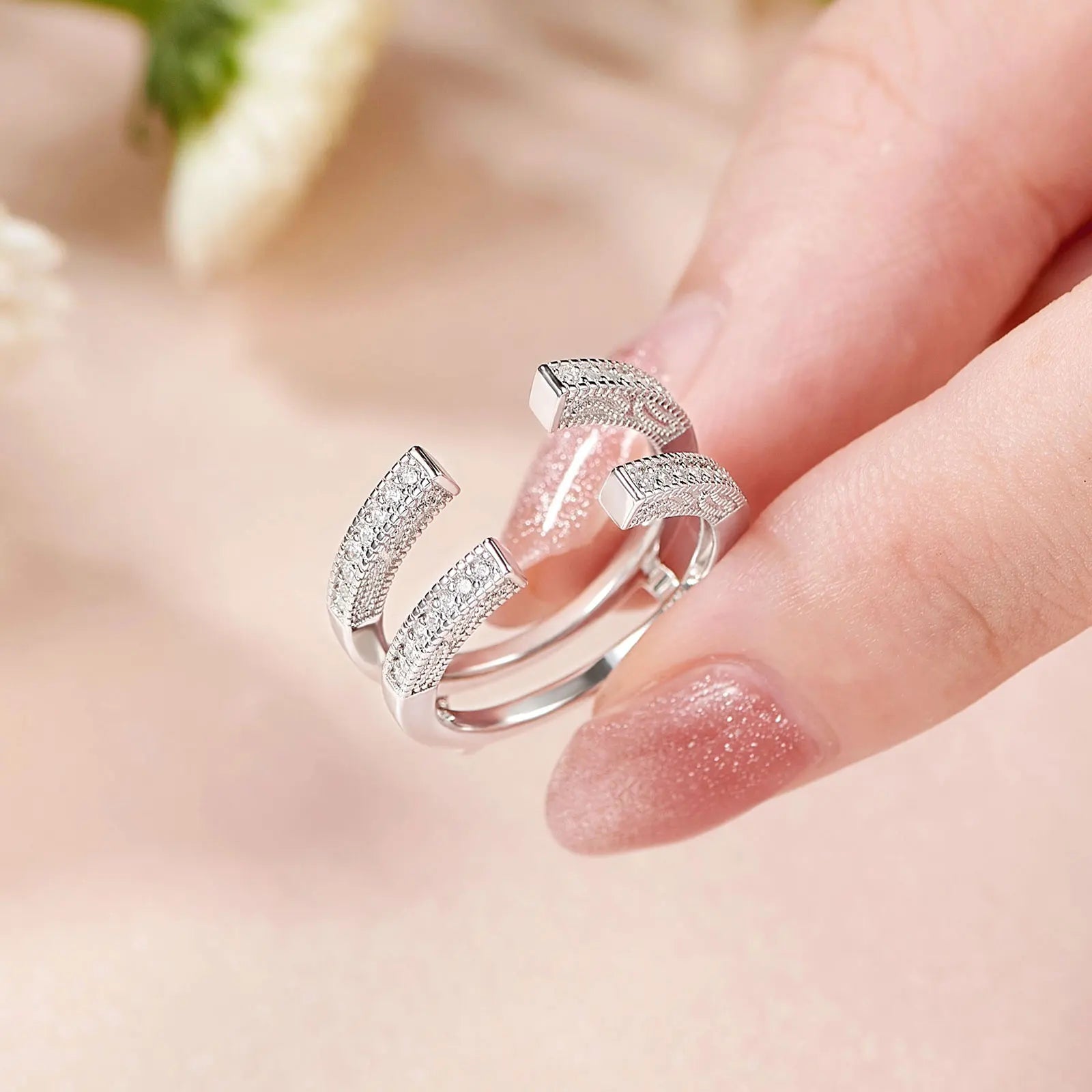 Newshe Creative 925 Sterling Silver Ring Enhancer for Engagement Adjustable Open Guard Wrap Wedding Band Cubic Zircon Jewelry - Uknowucme