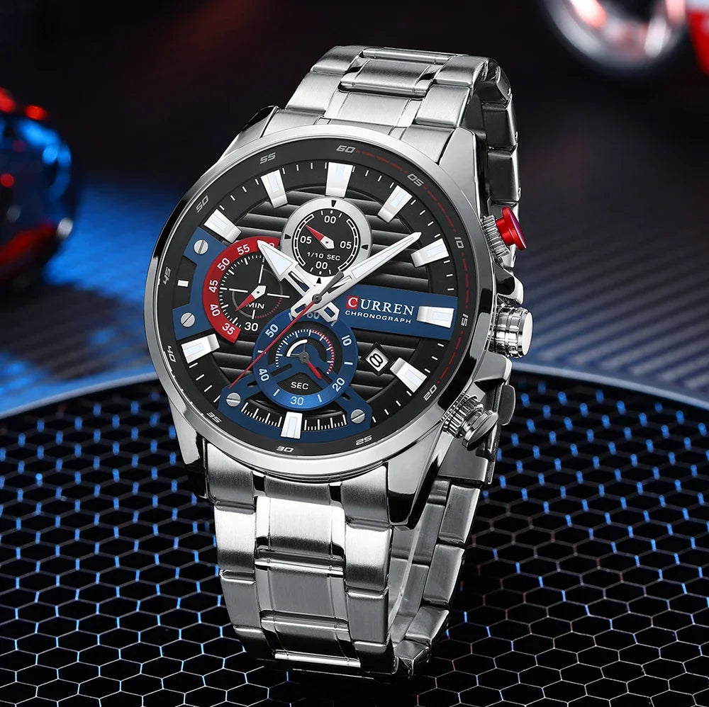 CURREN  Multifunctional Quartz Men's Watch Sport Stainless Steel Strap Luminous Watch with Automatic Date часы мужские наручные - Uknowucme