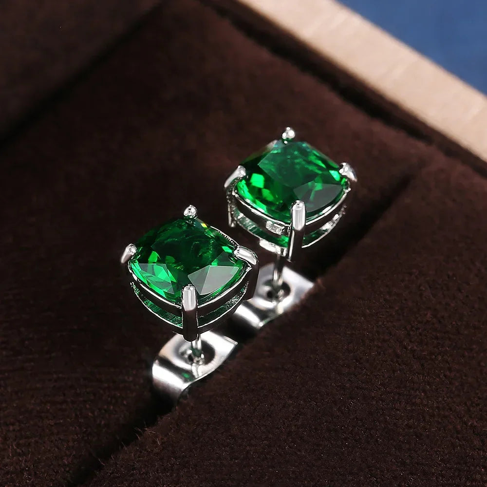 2025 Geometric Green CZ Sparkling Cubic Zirconia Earrings, Suitable for Women's Wedding Parties, Elegant  Jewelry - Uknowucme