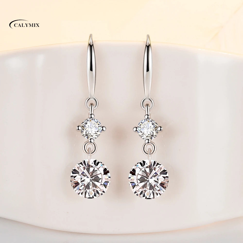 NEW S925 Sterling Silver Color Simple Round Bling CZ Zircon Stone Stud Earrings Fashion Jewelry Korean Earrings for Women Girl - Uknowucme