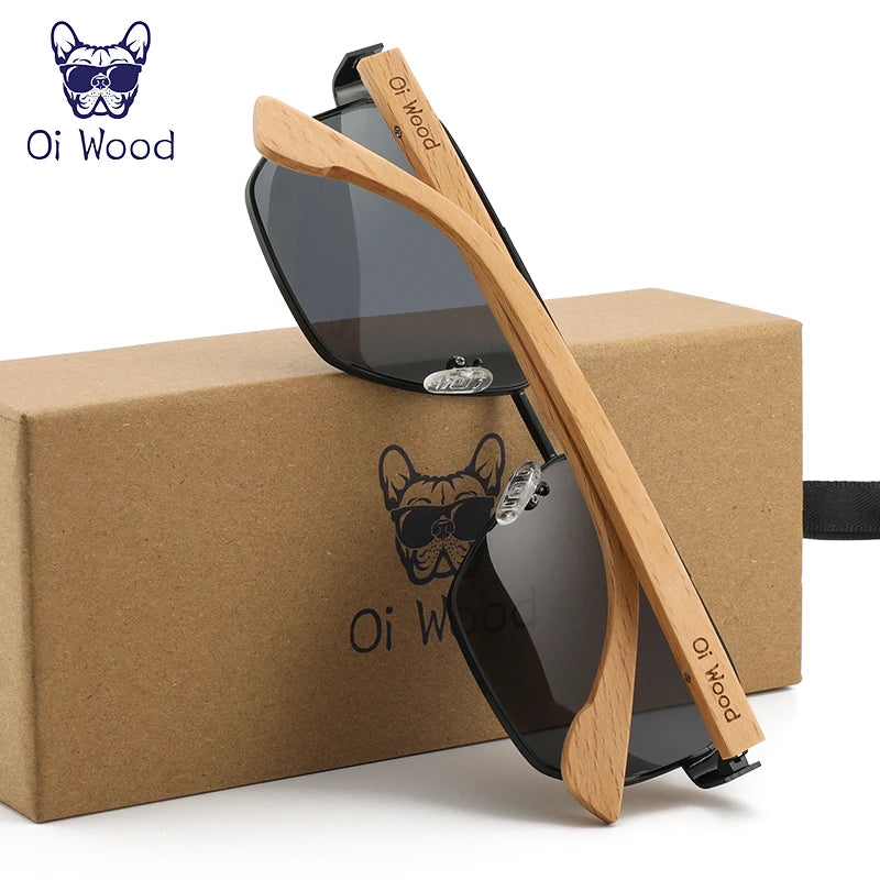 Wood Sunglasses For Men Women Square Metal Sun Glasses Blue Lens UV Protection New Eyewear Night Driving Glasses 9006 - Uknowucme