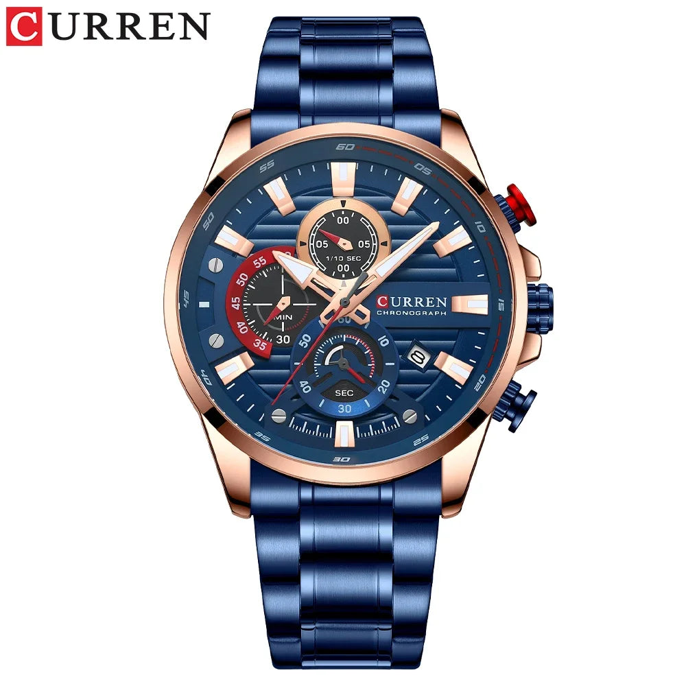 CURREN  Multifunctional Quartz Men's Watch Sport Stainless Steel Strap Luminous Watch with Automatic Date часы мужские наручные - Uknowucme