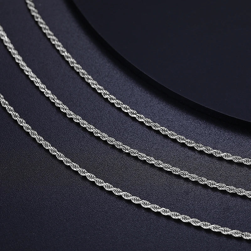 2.5mm S925 Rope Chain Necklace Sterling Silver Never Fade Waterproof Choker Men Women Jewelry Silver Color Chains Gift