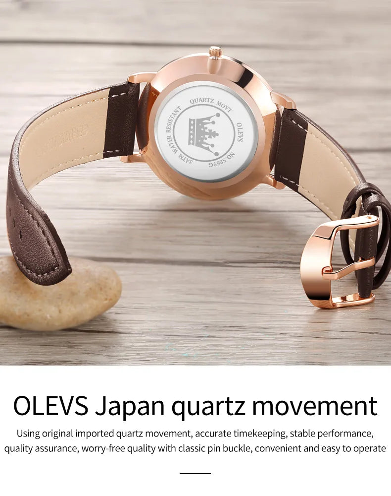 New In OLEVS Quartz Watch for Men Ultra Thin 6.5mm Minimalist Waterproof Date Bussiness Watch Fashion Leather Strap Men's Watch - Uknowucme