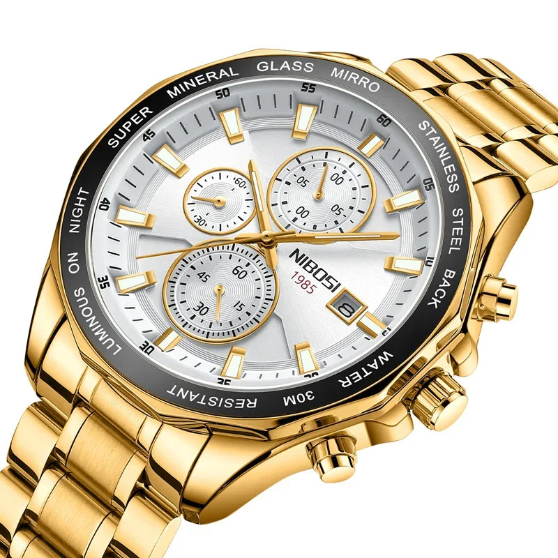 NIBOSI Fashion Big Watch Stainless Steel Top Brand Luxury Sport Chronograph Quartz Watches For Men Wristwatch Relogios Masculino - Uknowucme