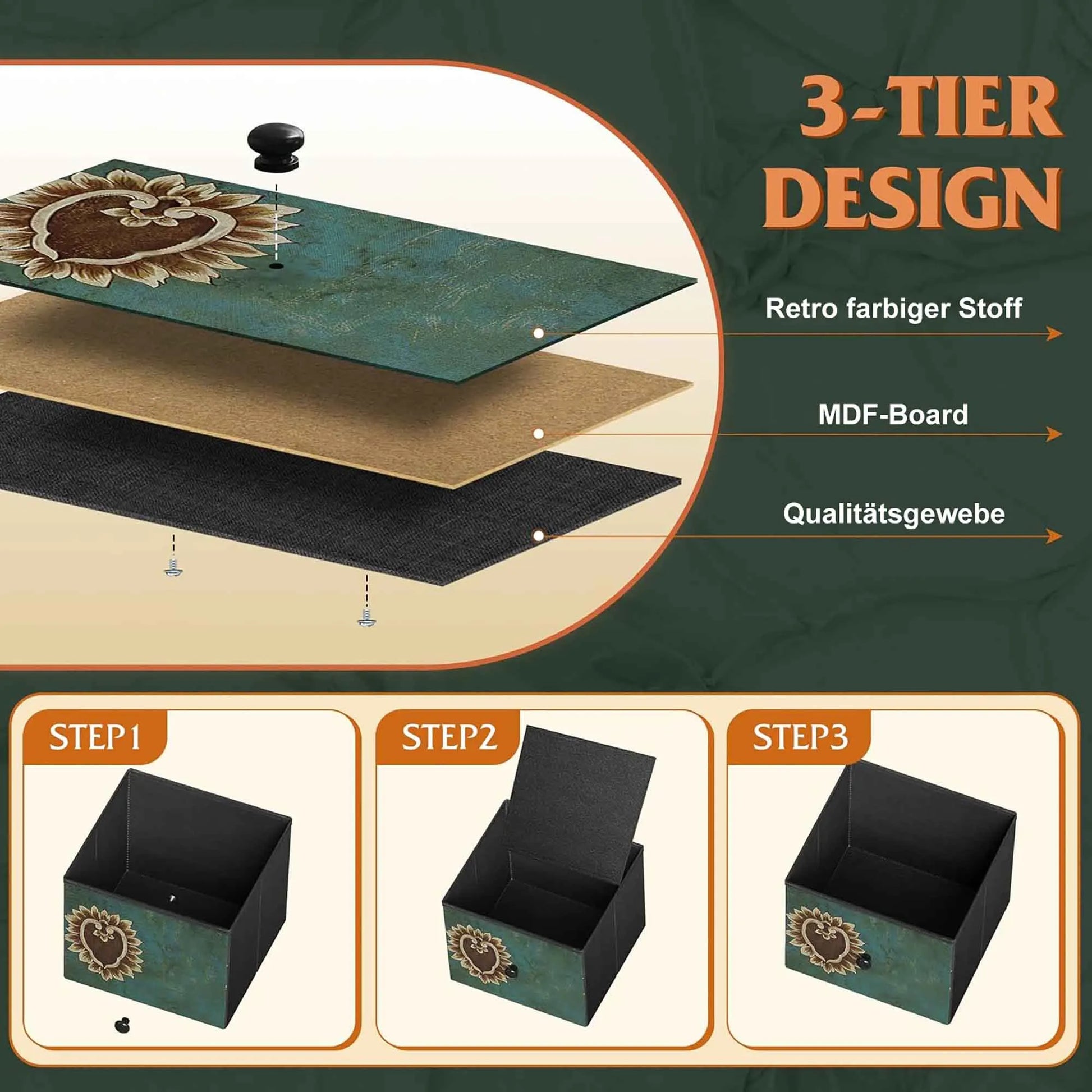 Chest of Drawers with 9 Fabric Drawers, TV Cabinet, Sideboard with Fabric Drawers, Drawer Cabinet for Kitchen Office Hallway - Uknowucme