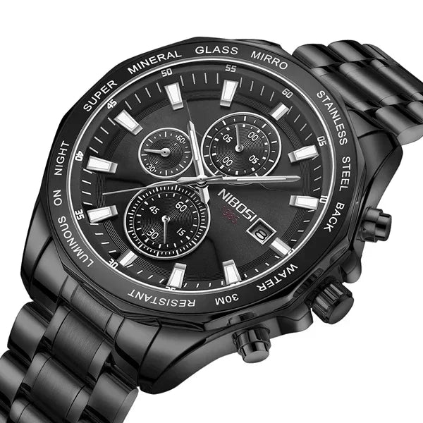 NIBOSI Fashion Big Watch Stainless Steel Top Brand Luxury Sport Chronograph Quartz Watches For Men Wristwatch Relogios Masculino - Uknowucme