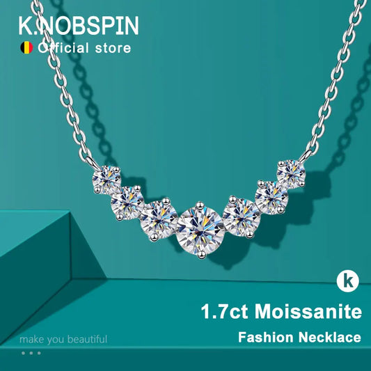 K.NOBSPIN Moissanite Necklace for Woman Wedding Fine Jewely with Certificates 925 Sterling Sliver Plated 18k White Gold Necklace - Uknowucme