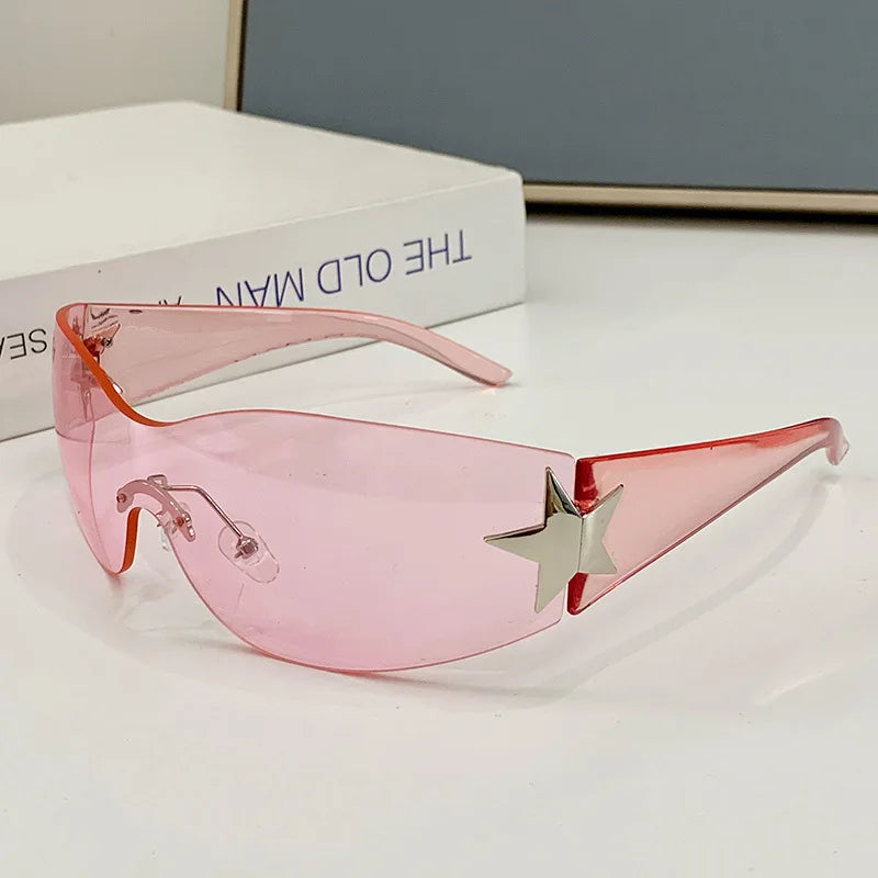 New Fashion Rimless Y2K Sunglasses For Women Men Trendy 2000'S Sun Glasses Punk One Piece Goggles UV400 Oculos De Sol - Uknowucme