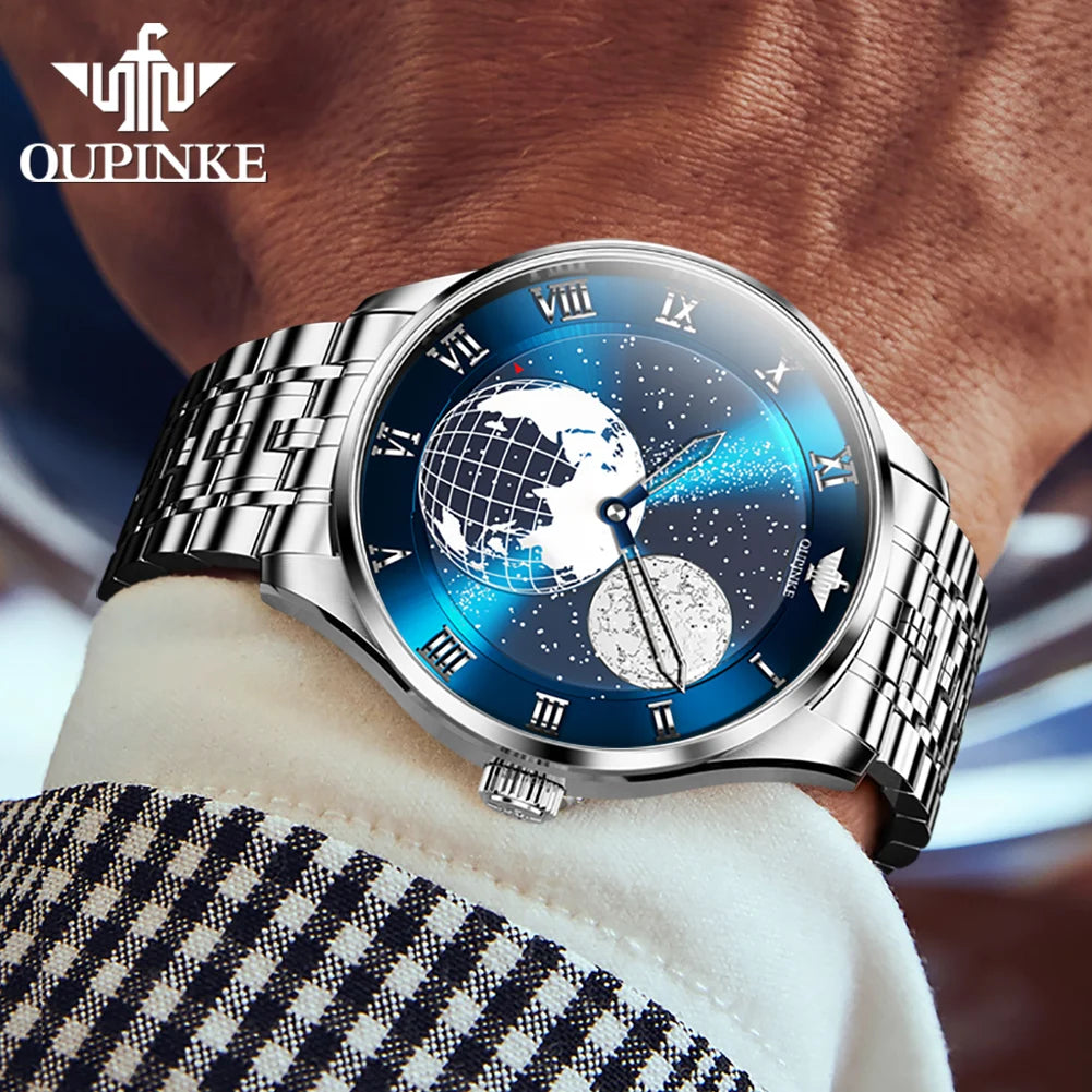 OUPINKE 3230 Men's Watches Flywheel Automatic Mechanical Original Wristwatch for Man Waterproof Luminous Perpetual Moon Phase - Uknowucme