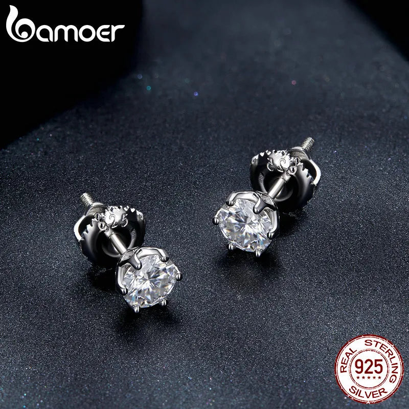 BAMOER Moissanite Stud Earrings, D Color Brilliant Round Cut Lab Created Diamond 925 Silver Earrings Gold Plated for Women - Uknowucme