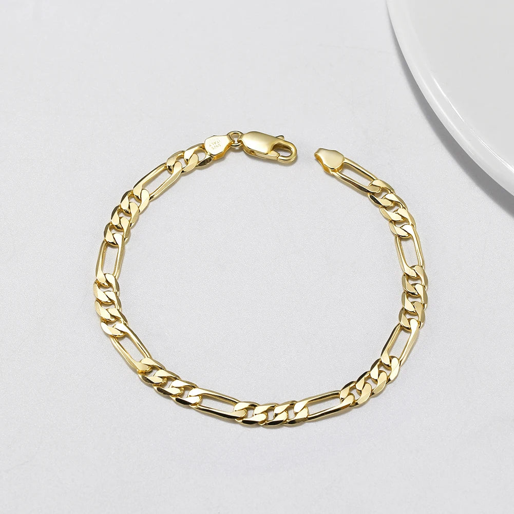 ORSA JEWELS Real 925 Sterling Silver Figaro Bracelets for Women 14K Gold Plated 3.3mm Figaro Link Chain Bracelets Jewelry SB66 - Uknowucme