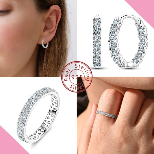 Moissanite Earring&Ring 925 Sterling Silver For Women Brilliant Diamond Wedding Engagement Jewelry - Uknowucme