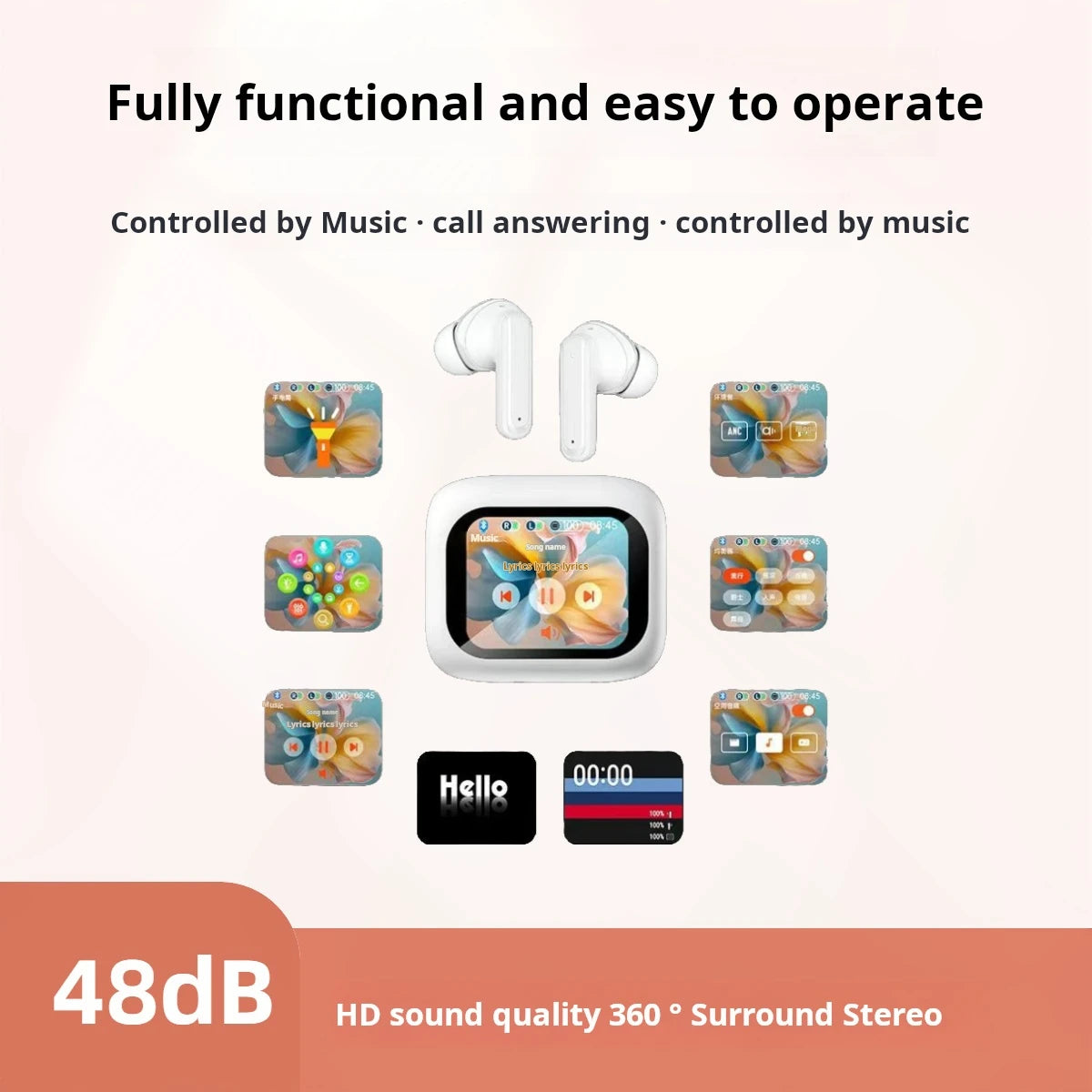 Wireless Bluetooth Headphone LED Touchscreen Visible ANC TWS Earphones Active Noise Cancellation Earphone