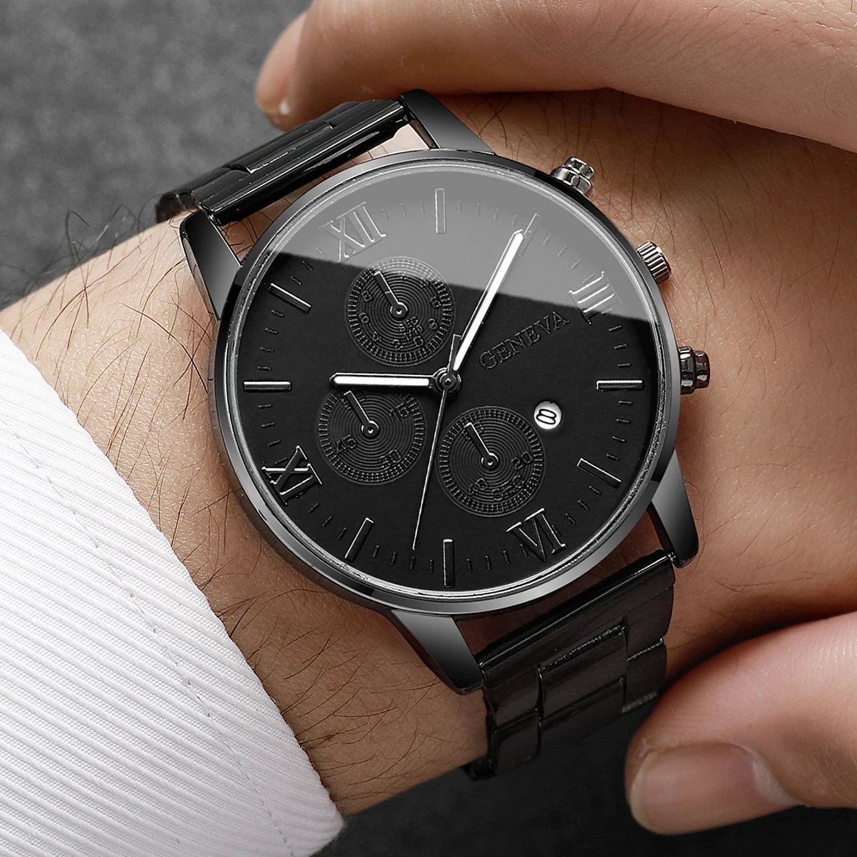 4PCS/Set Luxury Men's Calendar Watch Fashion Roma Dial Men Business Quartz Watches Jewelry Set Reloj Hombre（Without Box） - Uknowucme