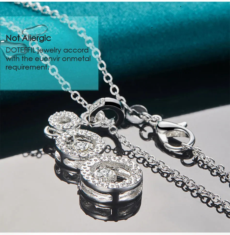 DOTEFFIL 925 Sterling Silver Three Round Circle AAA zircon Pendants Necklace 18 inch Chain For Woman Wedding Engagemen Jewelry - Uknowucme