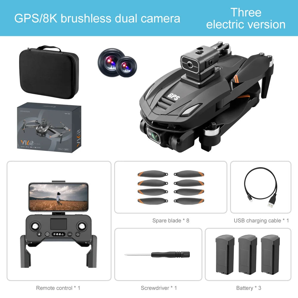 V168 MAX GPSDrone 8K Automatic Return HD Camera 5G WIFI FPV Brushless RC Quadcopter Obstacle Avoidance