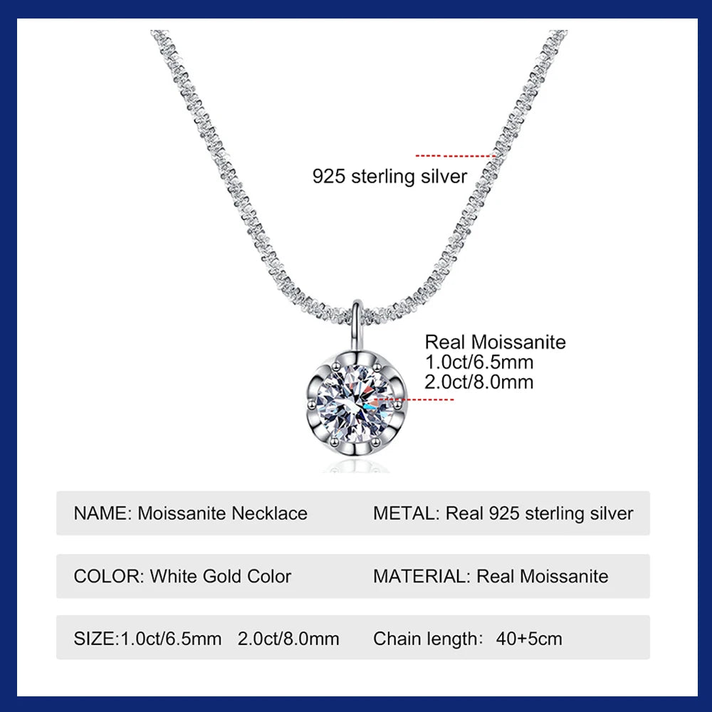 Moissanite Necklaces for Women 925 Sterling Silver Sparkling Cauliflower Chain with 2CT Diamond Pendant Dainty Jewelry Gift - Uknowucme