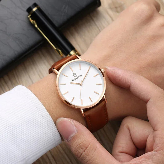 Fashion Ultra Thin Men's Quartz Wristwatch Minimalist Style Mens Watch Leather Band Business Casual Male Clock relogio masculino - Uknowucme