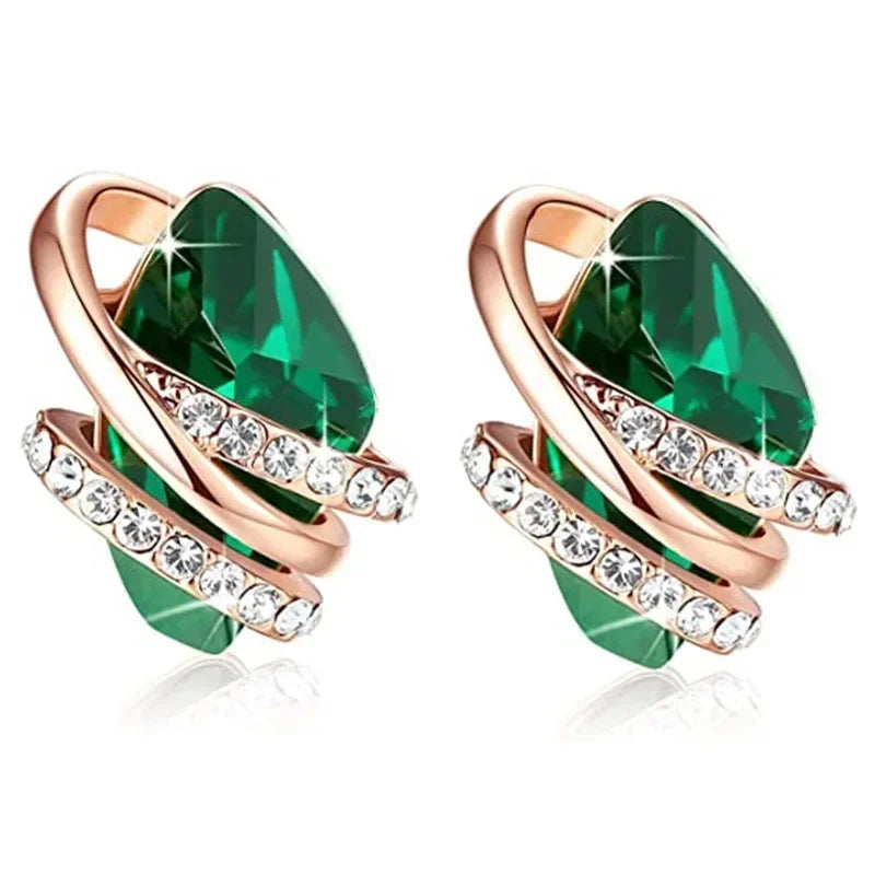 2025 Geometric Green CZ Sparkling Cubic Zirconia Earrings, Suitable for Women's Wedding Parties, Elegant  Jewelry - Uknowucme