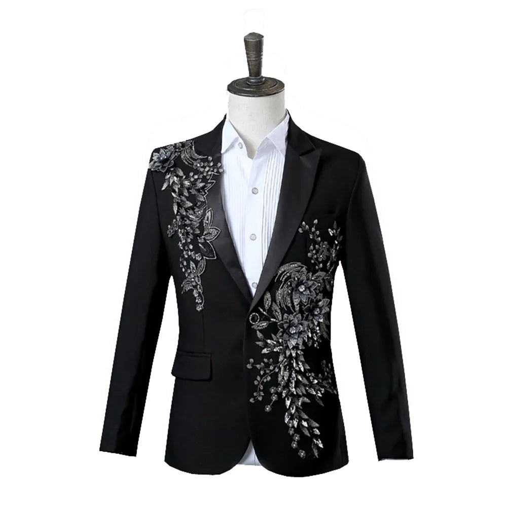 Elegant Appliqued Two-piece Men's Suit for Wedding Banquet Host Dance Prom Christmas Costume Men Blazer Chinese Style - Uknowucme