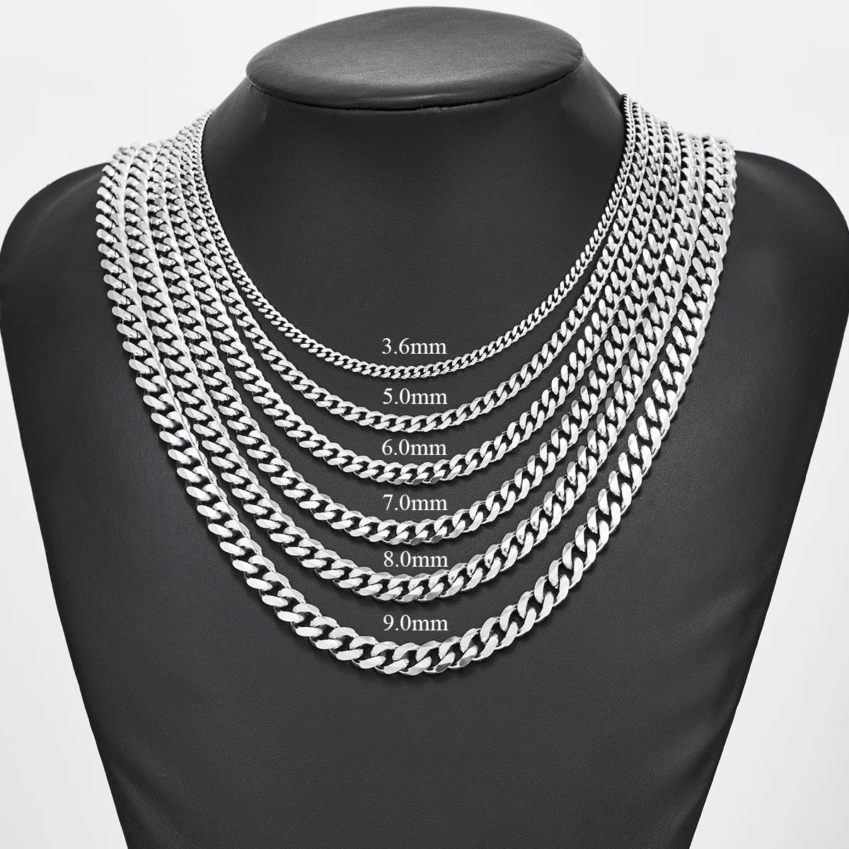 Cuban Link Chains Stainless Steel Classic Men Boy Curb Chunky Silver Color Necklace 3.6mm to 11mm 14 to 30 Inches - Uknowucme