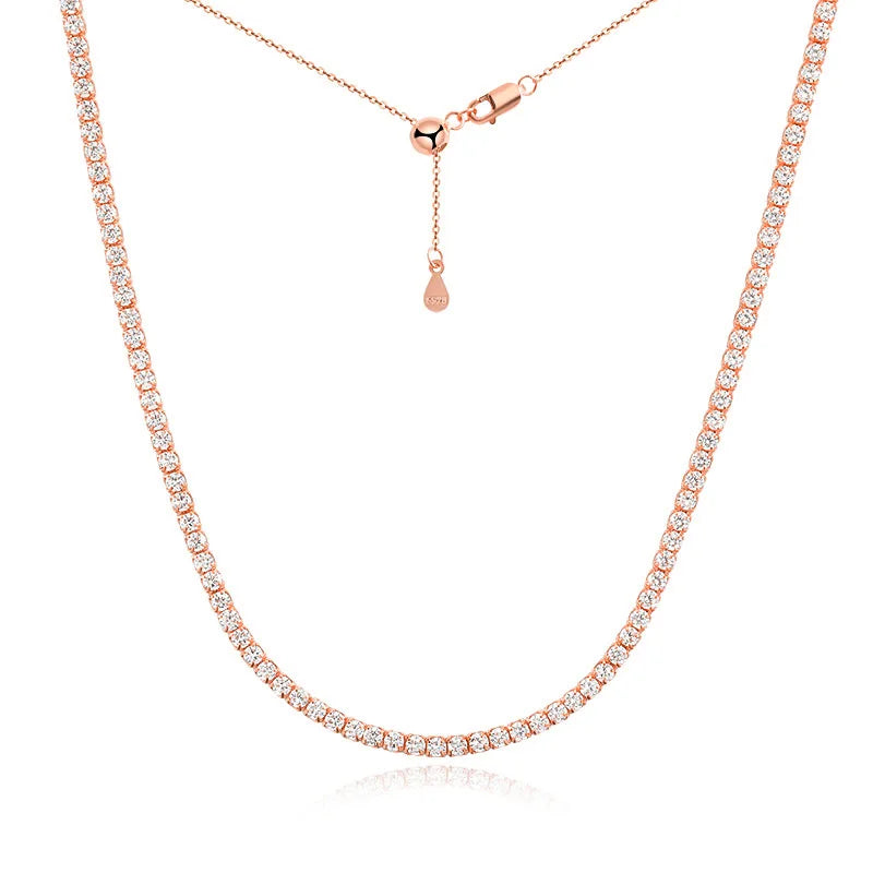 2mm Moissanite Tennis Necklace For Women S925 Silver Plated 18K Gold Sparking Rhinestone Choker Chain Wedding Jewelry Adjustable - Uknowucme