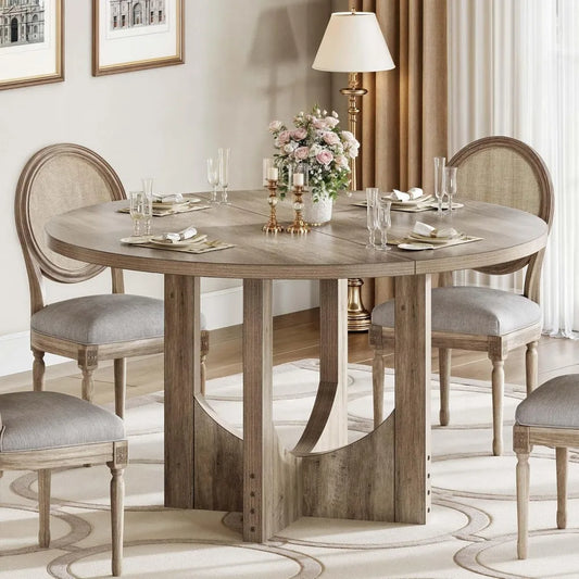 Round Dining Table for 4-6 People 47.24" Large Circle Dining Room Table Rustic Kitchen Table Round with Wooden Pedestal Base Fa - Uknowucme