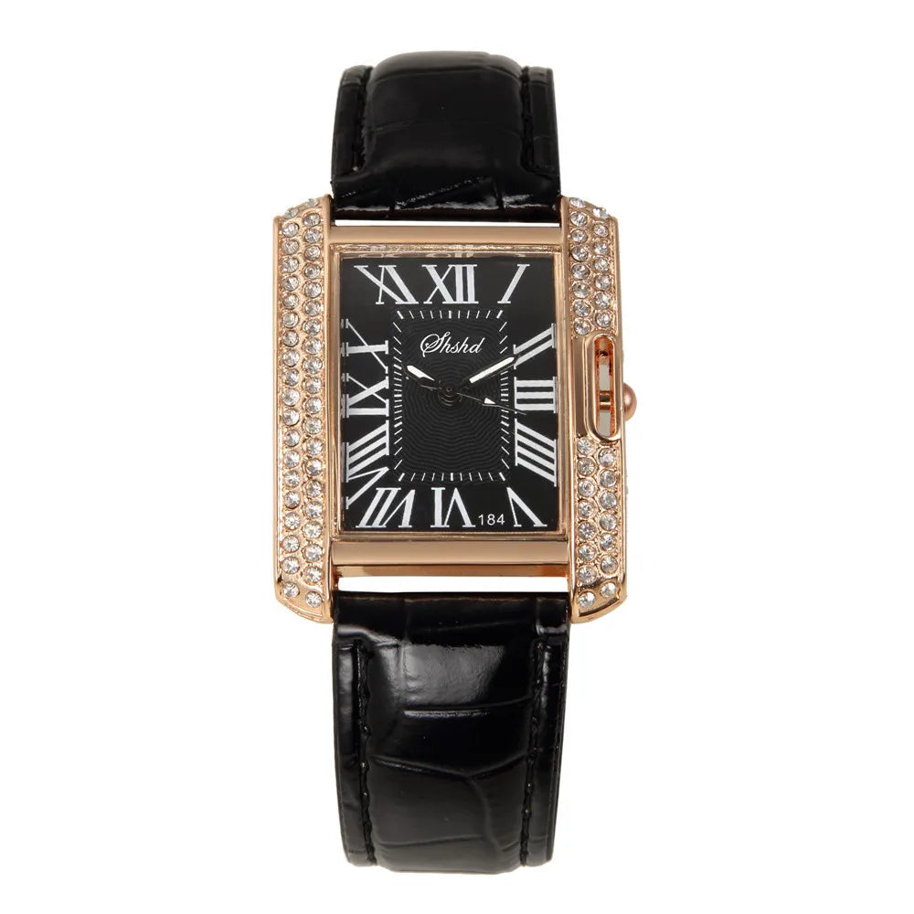 Hot Sale Fashion Rectangle Watch Women Rhinestone Watches Leather Band Quartz Wristwatches Ladies - Uknowucme