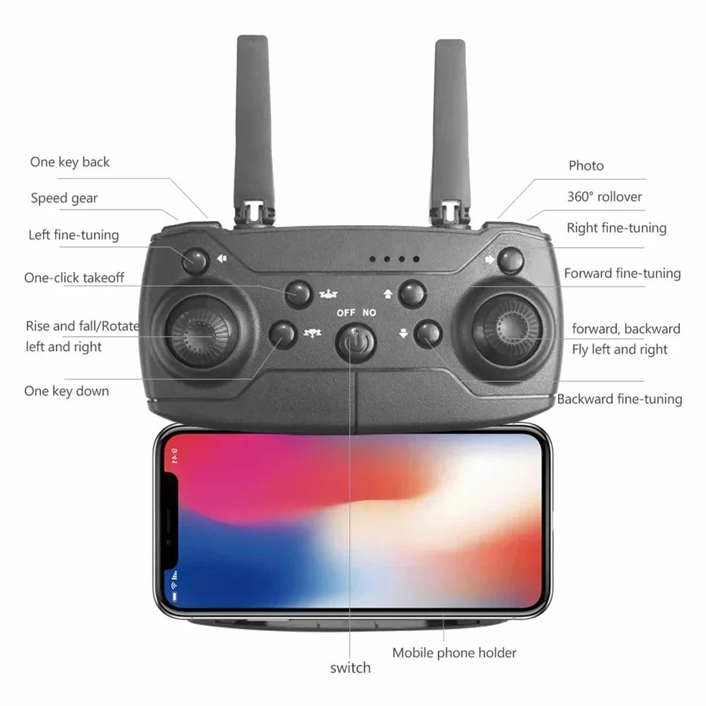 Drone Professionnel Grand Angle 4K E88 Avec Caméra HD WiFi FPV Maintien En Hauteur Pliable RC Quadrotor Pour Jouets D'enfants - Uknowucme