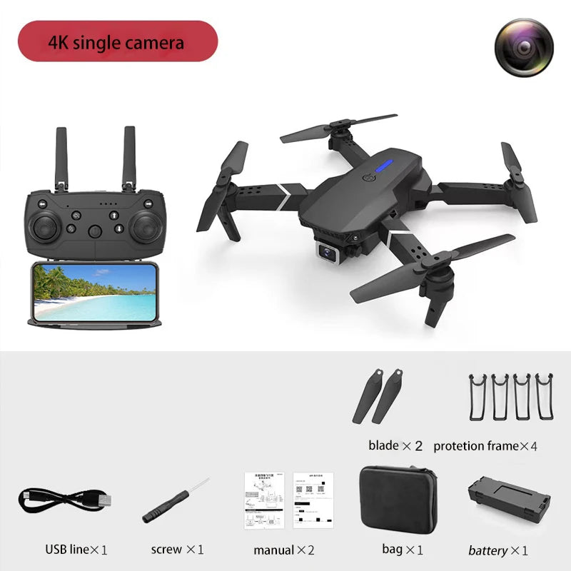 E88 Drone Toy, Dual Camera, One Key Takeoff Remote Control Men'S Gift Indoor and Outdoor, Halloween/Christmas/New Year Gift - Uknowucme