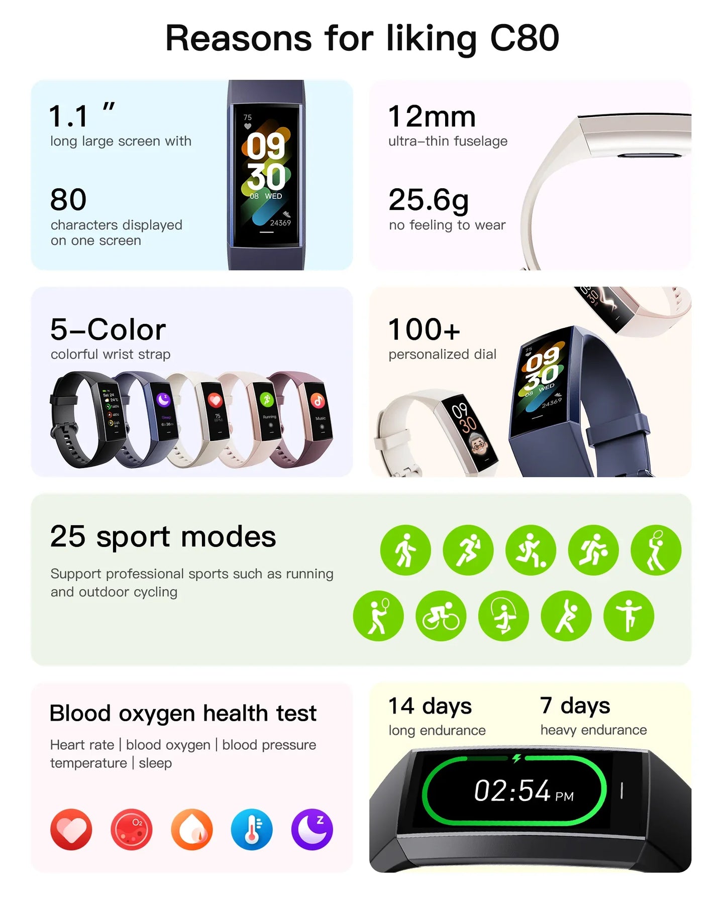 New C80 Smartwatch Support Multiple Language Motion Monitoring Ultra Long Battery Life IP67 Waterproof Health Monitoring Watch
