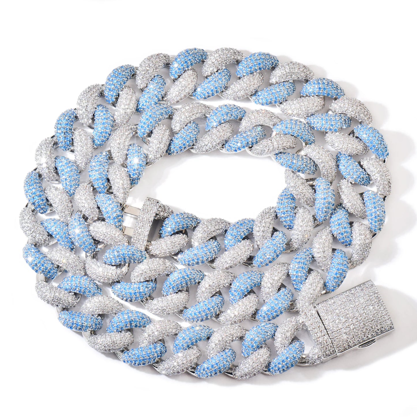 CUC 14mm Blue Zircon Hip Hop Necklace Chain for Men Iced Out Miami Cuban Chain Link Fashion Rock Rapper Jewelry - Uknowucme