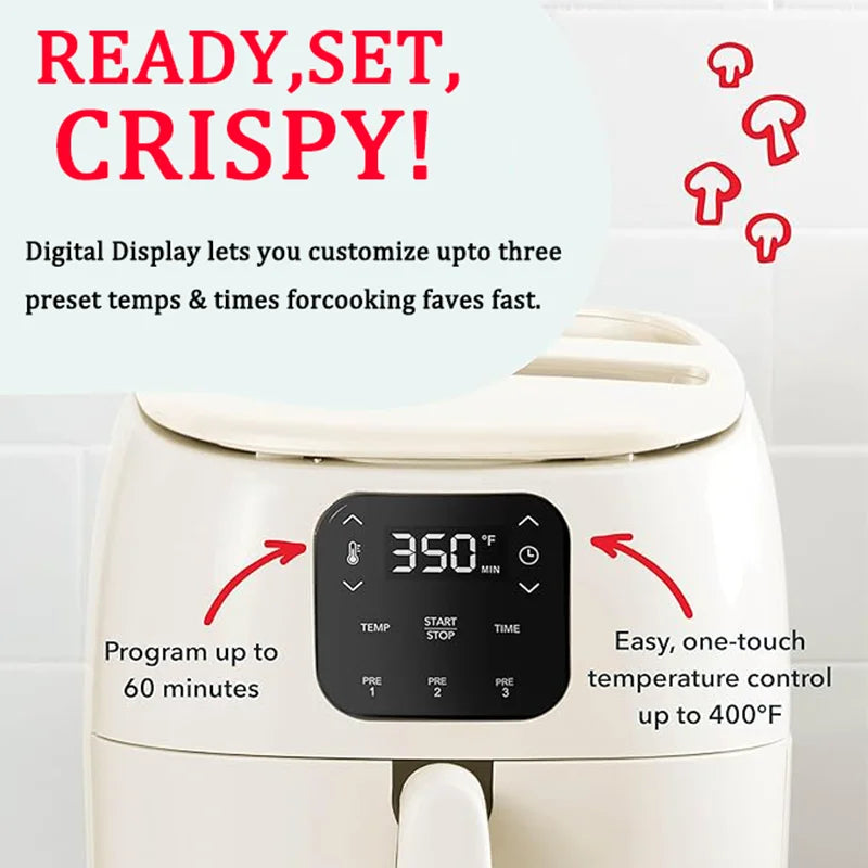 Ceramic Air Fryer Oven, 2.6 Quart, Compact, Cook Healthier Meals, Nonstick Surface, Auto Shutoff, Digital Screen - Uknowucme