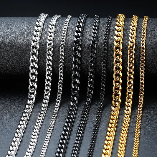 Vnox Cuban Chain Necklace for Men Women, Basic Punk Stainless Steel Curb Link Chain Chokers,Vintage Gold Color Solid Metal Colla - Uknowucme