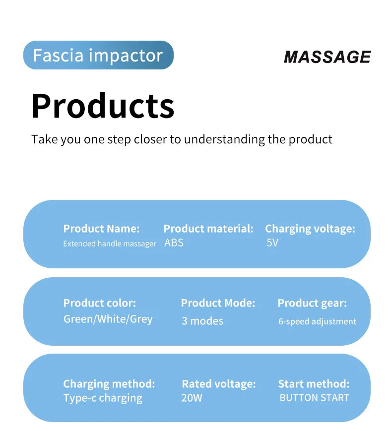 Massage Gun with Upgraded Extended Handle U-Shaped Back Massager Deep Tissue with 4 Massage Heads Fascia Gun Muscle Relaxation