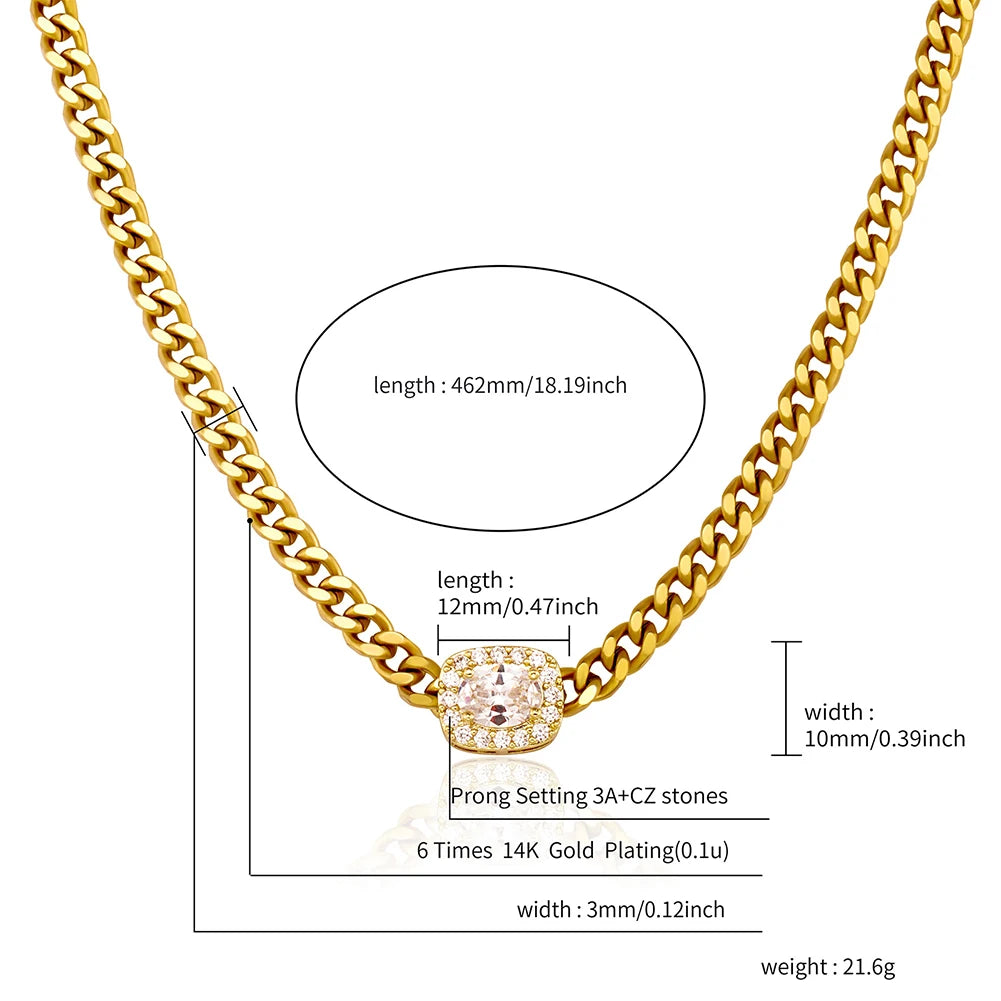 TOPGRILLZ 3MM Stainless Steel Cuban Chain Necklace With Iced Out Cubic Zirconia  Hip Hop Jewelry Gift