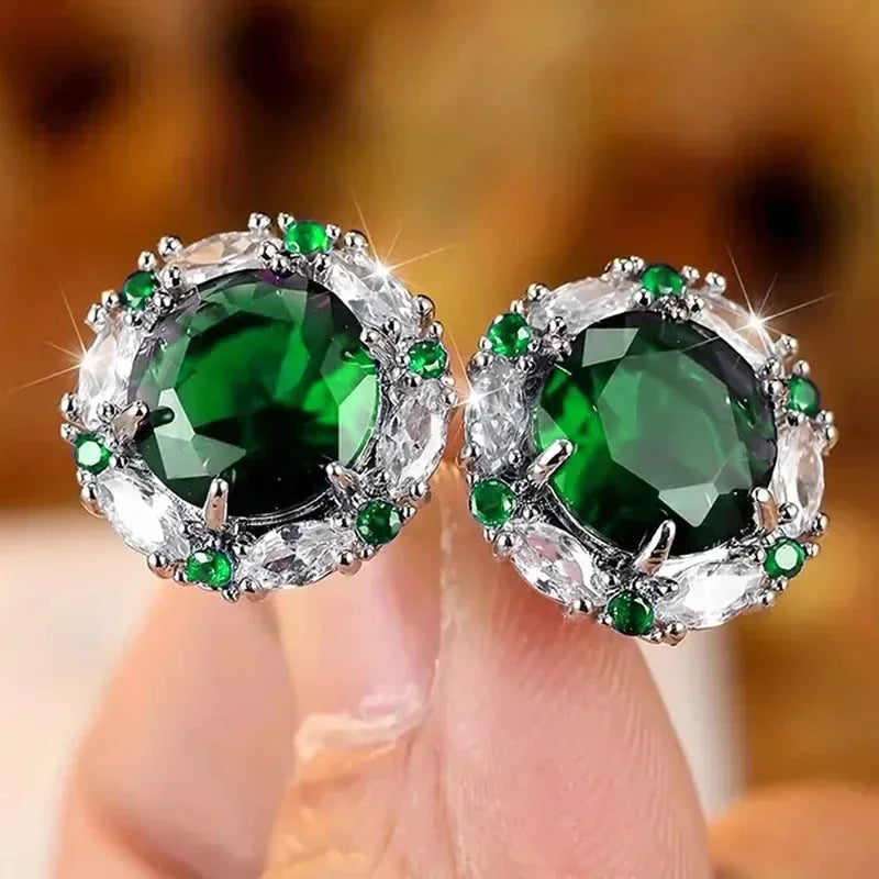 2025 Geometric Green CZ Sparkling Cubic Zirconia Earrings, Suitable for Women's Wedding Parties, Elegant  Jewelry - Uknowucme