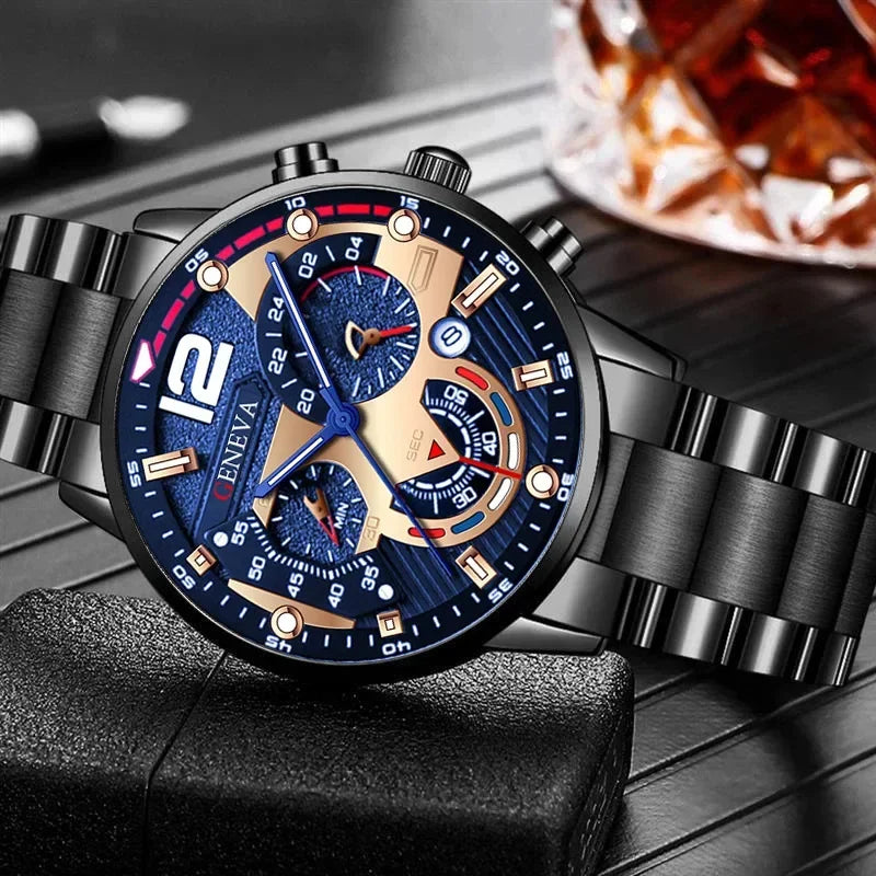 NEWFashion Mens Stainless Steel Watches Luxury Quartz Wristwatch Calendar Luminous Clock Men Business Casual Watch Reloj Hombre - Uknowucme