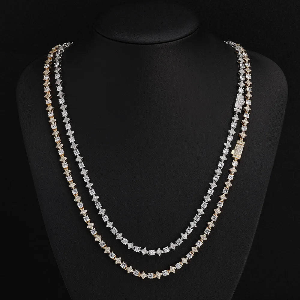 ESKEEM Custom Black White Moissanite Star Tennis Chain Exquisite Party Wedding Gift Bling Iced VVS 925 Silver Tennis Necklace - Uknowucme