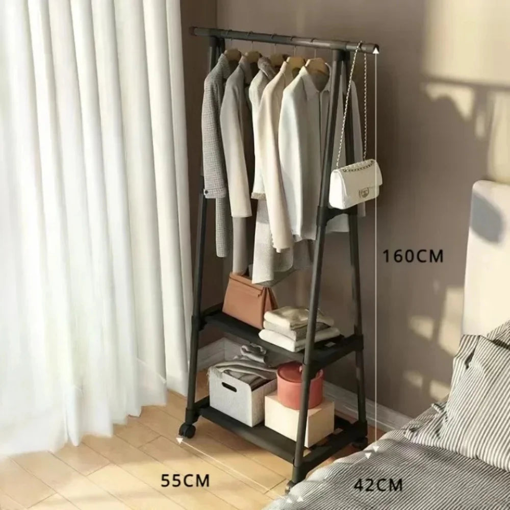 Portability Coat and Hat Rack with Wheels Floor Stand Multi-layer Storage Rack Large Capacity Space Saving Hanging Clothes Stand