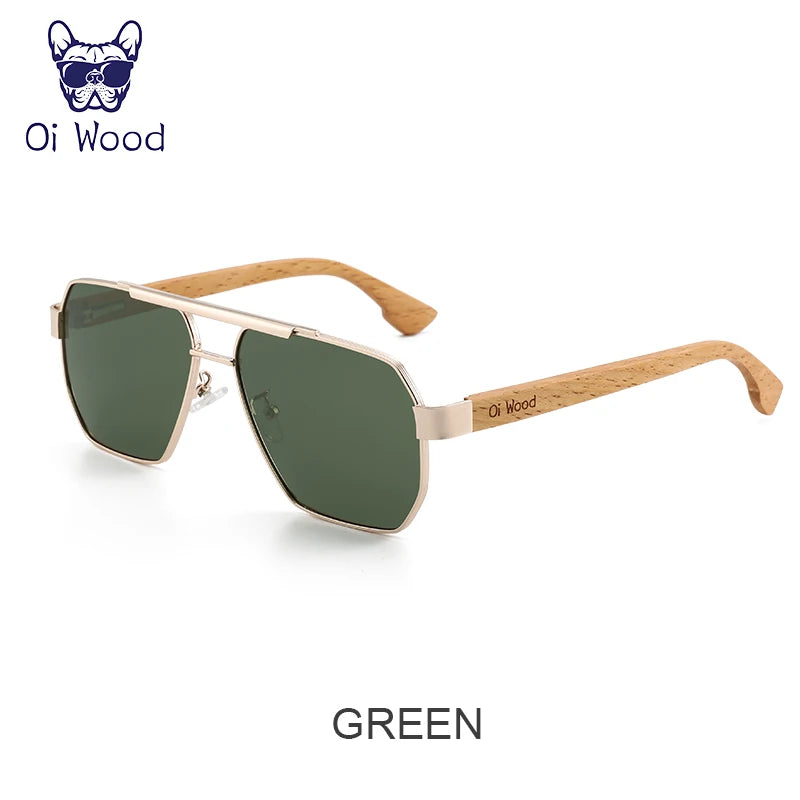 Wood Sunglasses For Men Women Square Metal Sun Glasses Blue Lens UV Protection New Eyewear Night Driving Glasses 9006 - Uknowucme