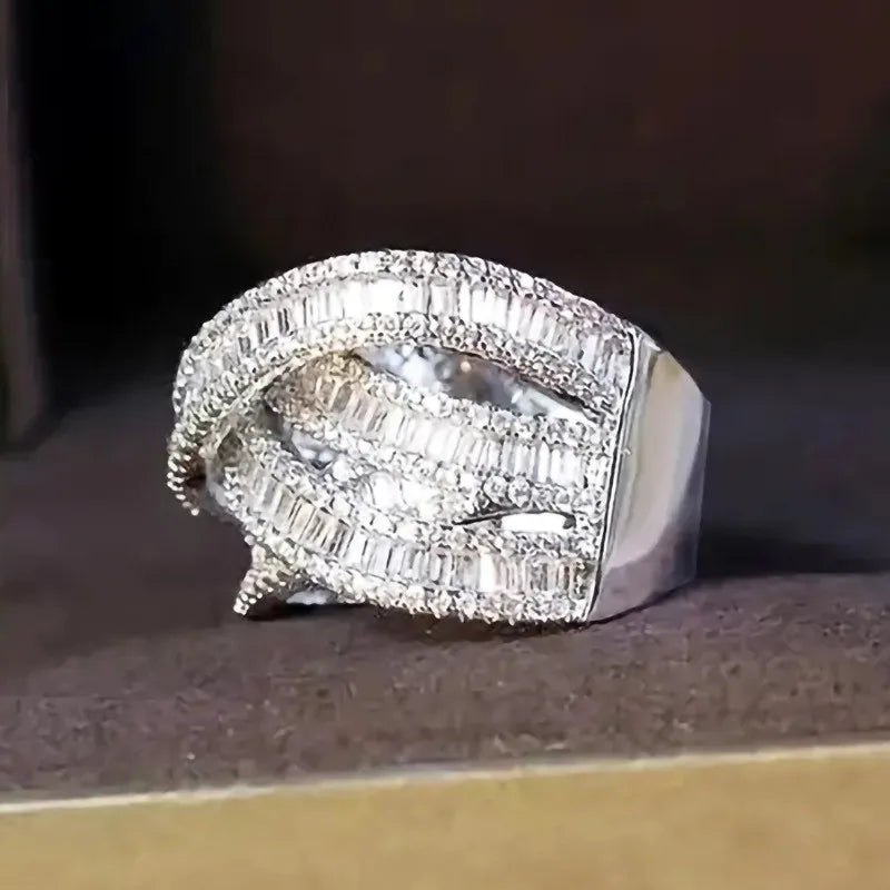 925 Sterling Silver Cross Rings Full Bling Iced Out Cubic Zirconia Gorgeous Wedding Band Accessories for Women Party Jewelry - Uknowucme