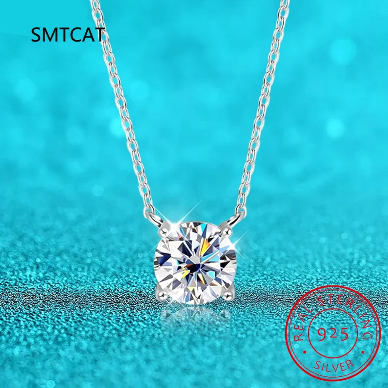 Moissanite Diamond 6.5mm 1CT Necklace For Woman Pendant 925 Silver Necklace For Women Chains Party Bridal Fine Jewelry - Uknowucme